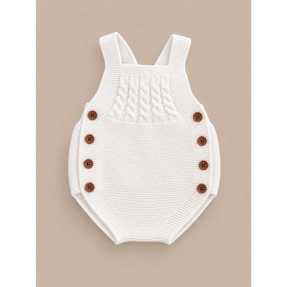 Boutique Knit Baby Romper – 3–6 Months – White